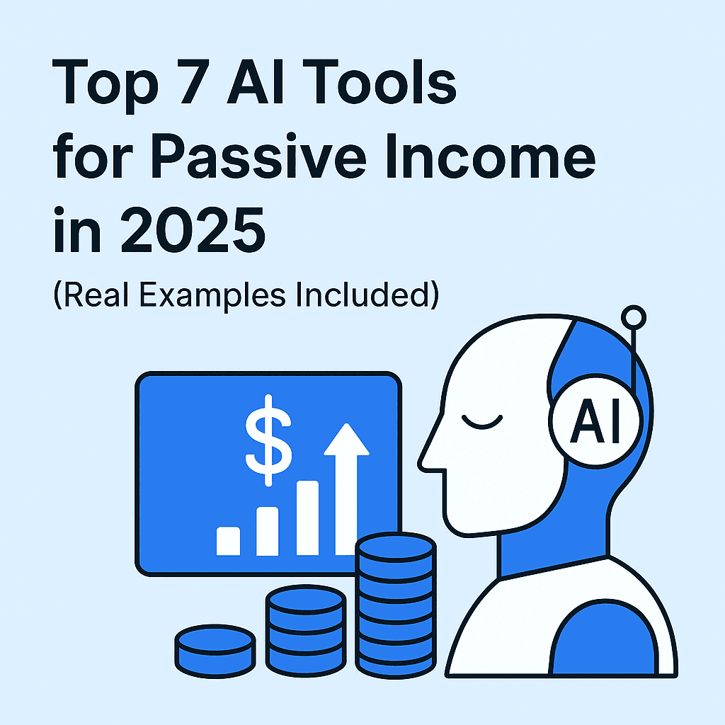 Illustration showing AI tools for passive income including Jasper, ChatGPT, Midjourney, and Zapier in 2025